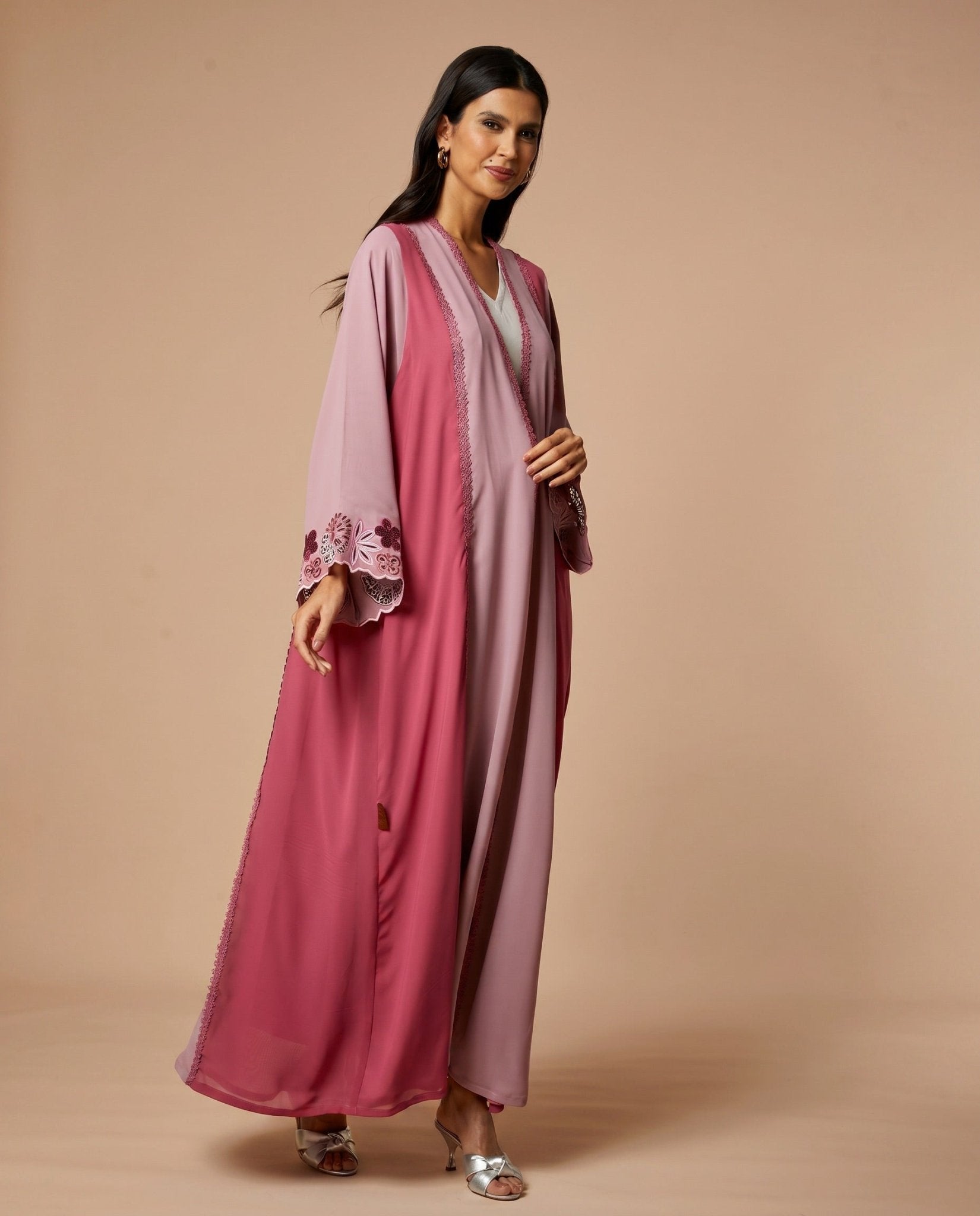 NM-413 PINK ABAYA - NM BOUTIQUE - MIRA Y MANO