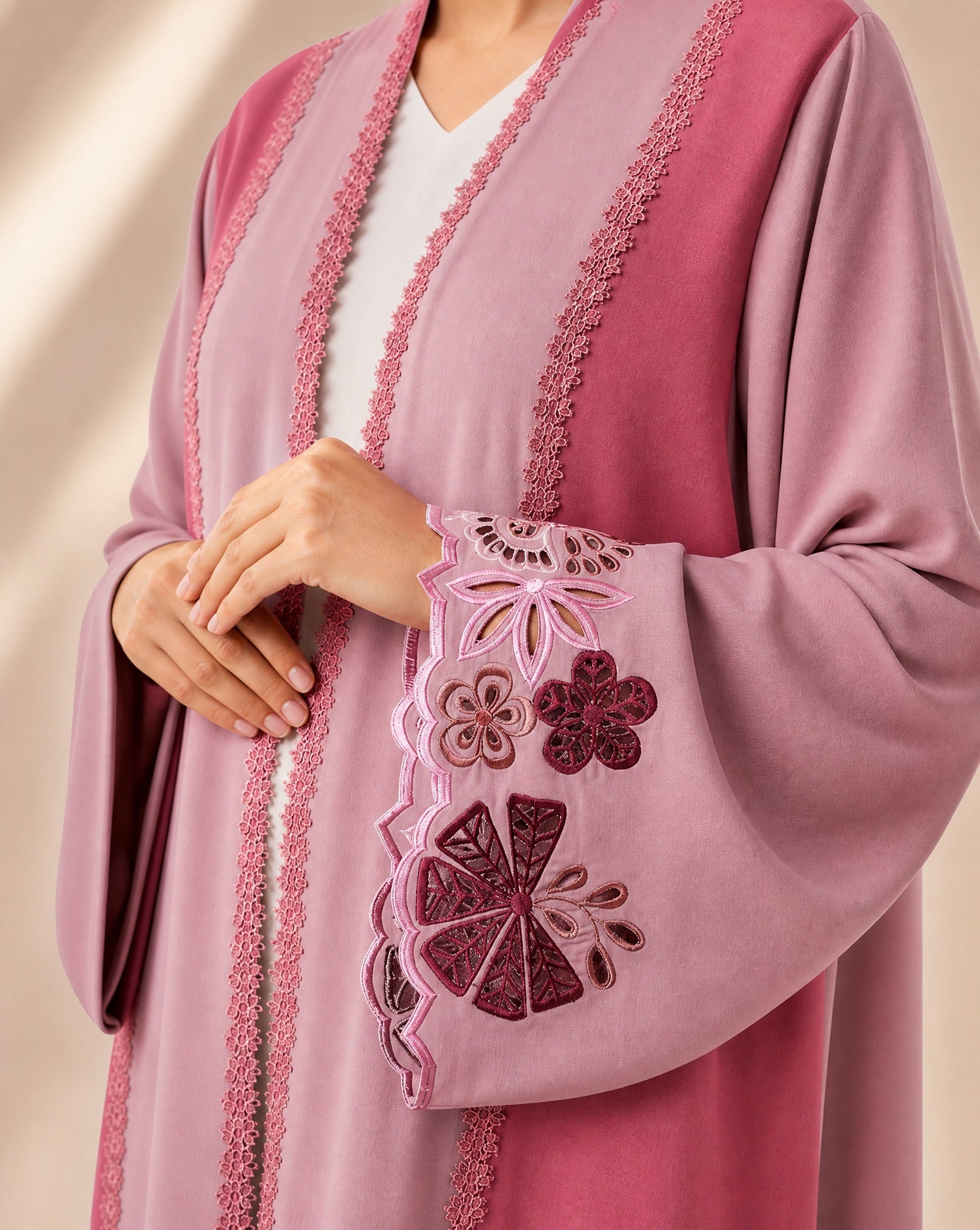 NM-413 PINK ABAYA - NM BOUTIQUE - MIRA Y MANO