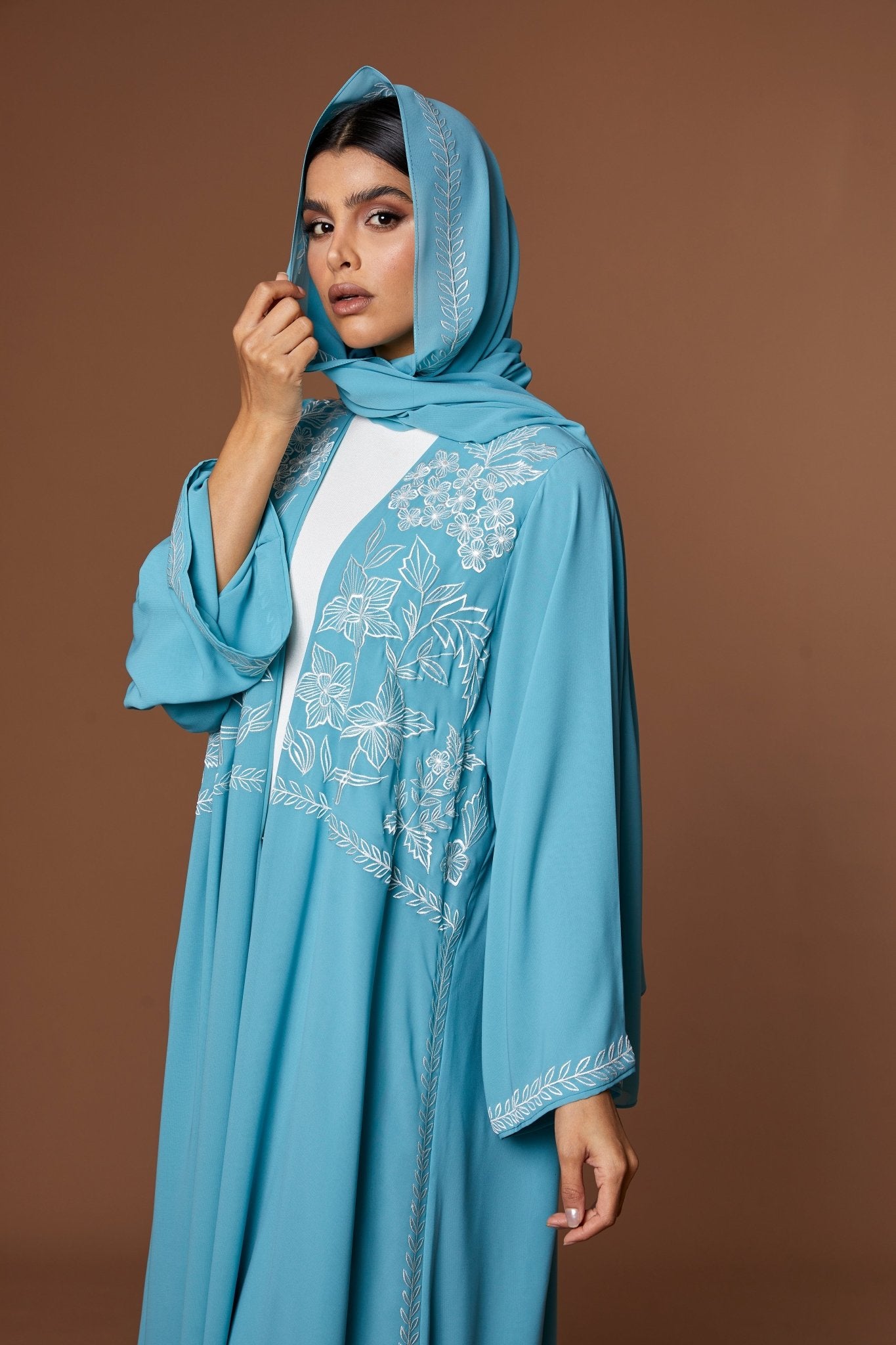 NM 605 LIGHT BLUE ABAYA - NM BOUTIQUE - MIRA Y MANO