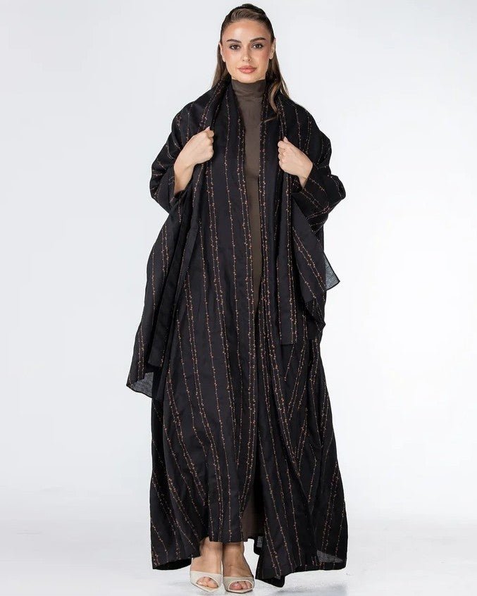 Almond Lux – Black Linen Abaya - ORANGE BLOSSOM - MIRA Y MANO
