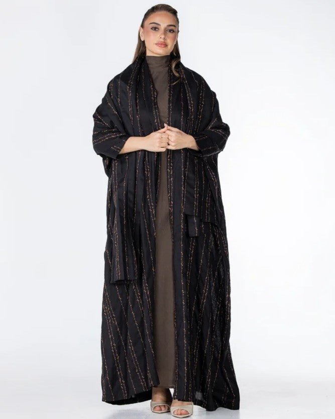 Almond Lux – Black Linen Abaya - ORANGE BLOSSOM - MIRA Y MANO