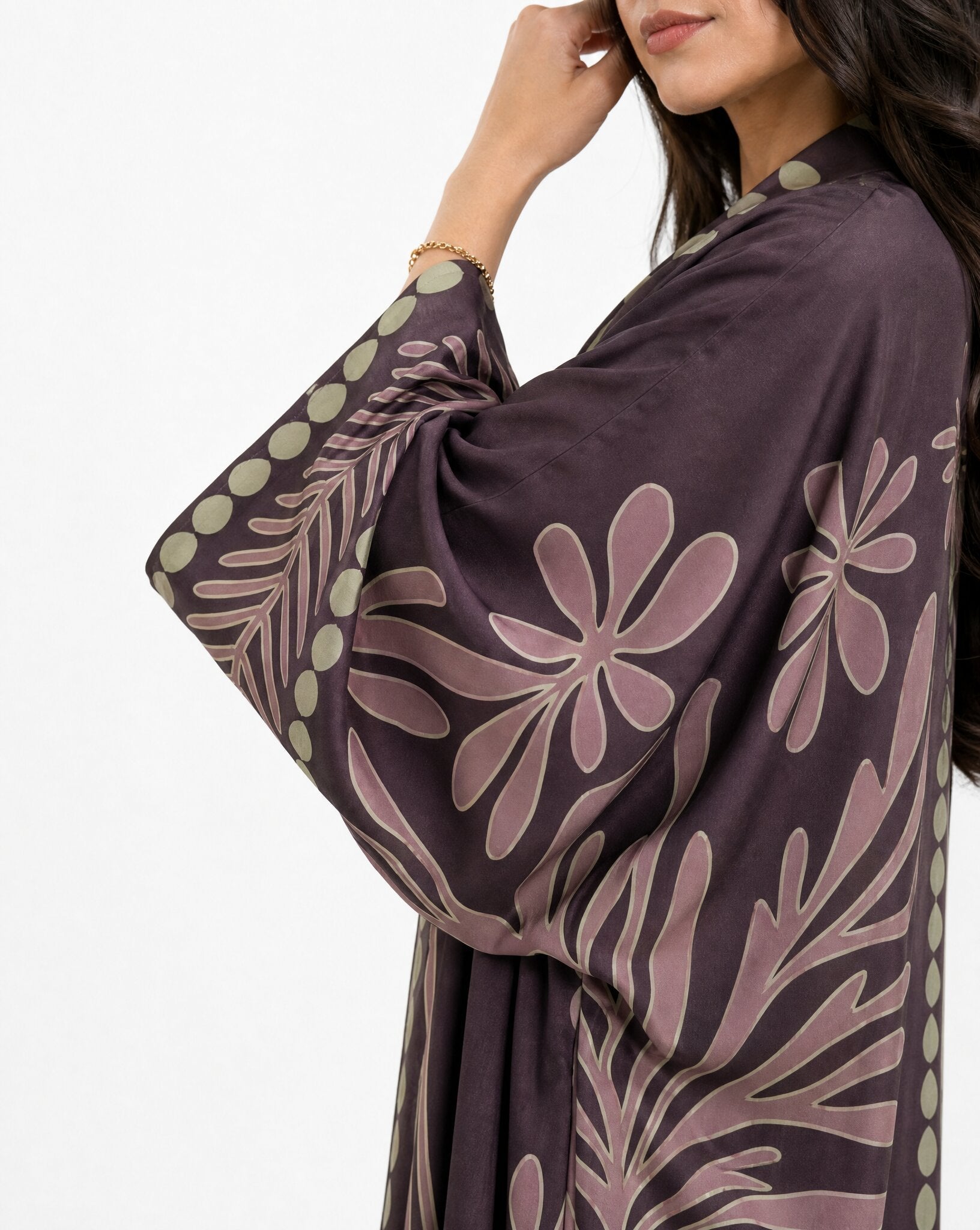 BOTANIKA-PR – Rebecca Purple Crepe Abaya - ORANGE BLOSSOM - MIRA Y MANO