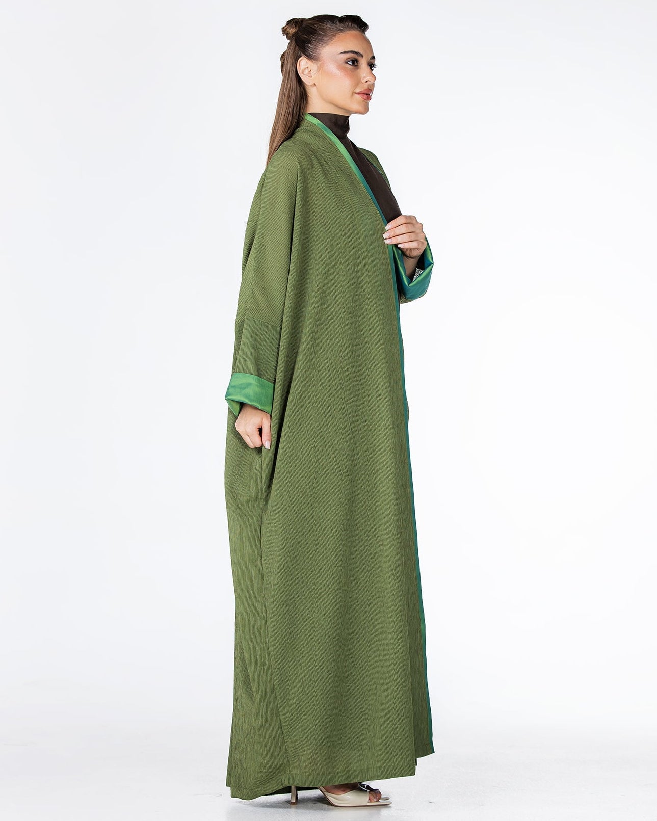 CHERRY-FG – Forest Green Crepe Abaya - ORANGE BLOSSOM - MIRA Y MANO