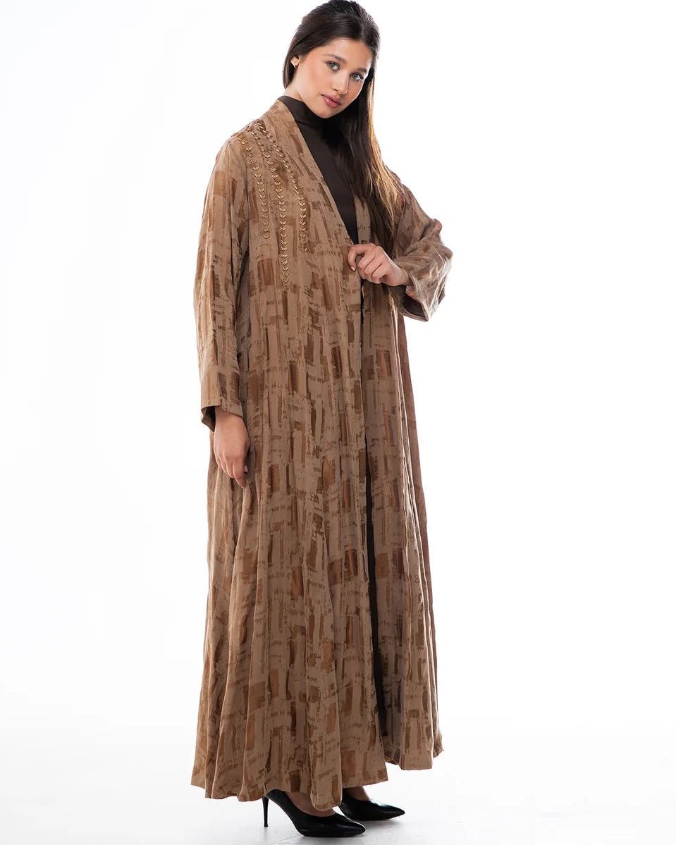 CLARA LUX-BE - Beige Washed Silk Abaya - ORANGE BLOSSOM - MIRA Y MANO