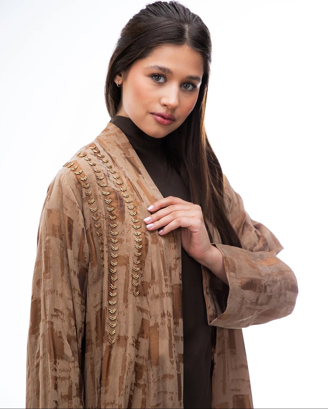 CLARA LUX-BE - Beige Washed Silk Abaya - ORANGE BLOSSOM - MIRA Y MANO