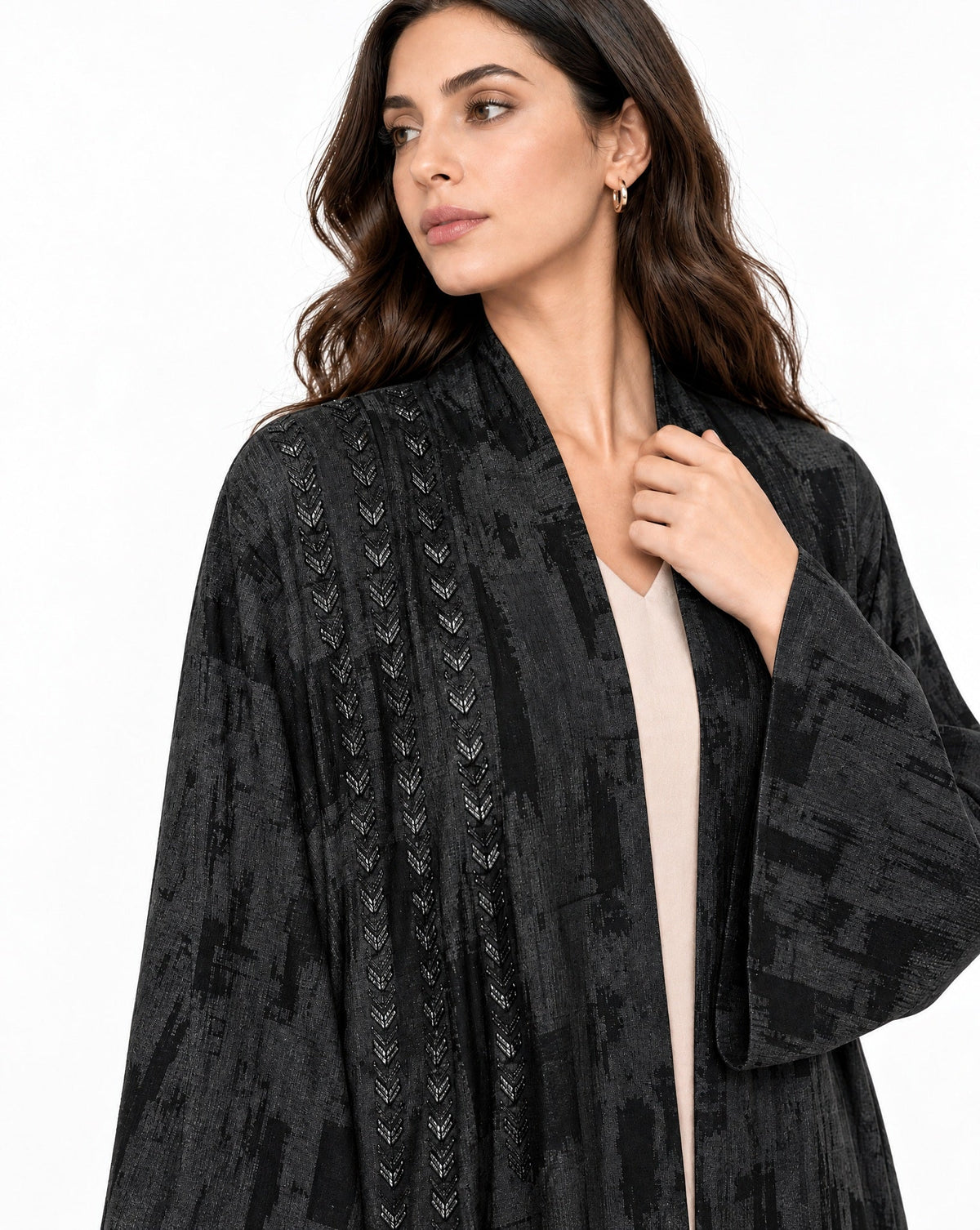 Clara Lux-BK – Black Washed Silk Abaya - ORANGE BLOSSOM - MIRA Y MANO