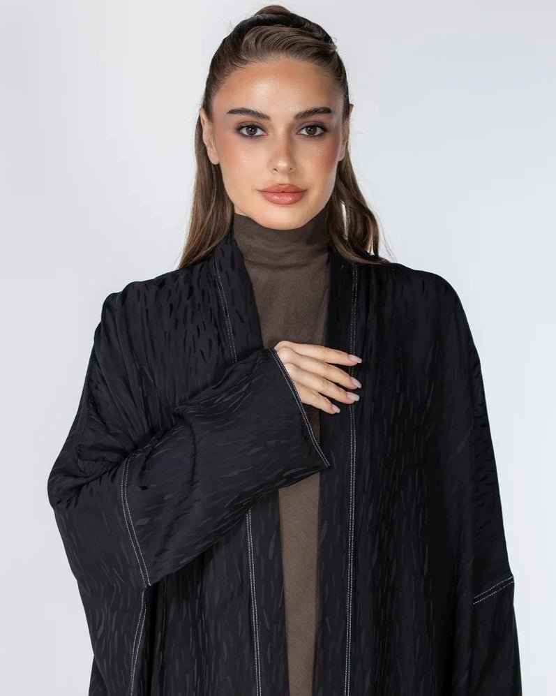 COPPER 2.0-BK – Black Washed Silk Abaya - ORANGE BLOSSOM - MIRA Y MANO