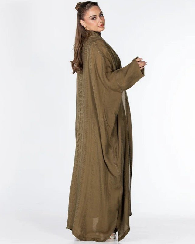 Copper 2.0 – Olive Viscose Linen Abaya - ORANGE BLOSSOM - MIRA Y MANO
