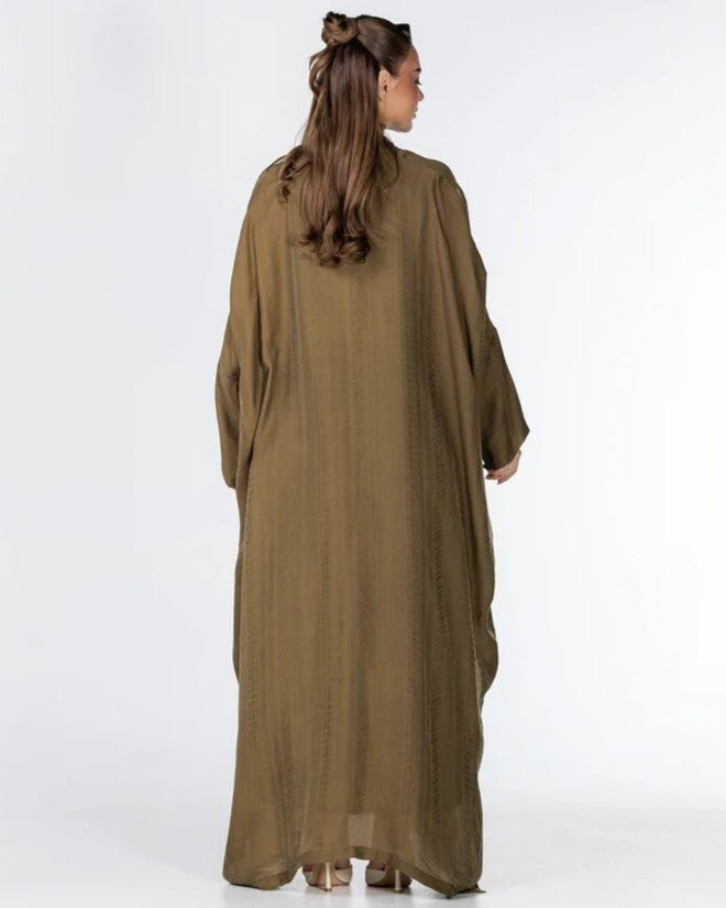 Copper 2.0 – Olive Viscose Linen Abaya - ORANGE BLOSSOM - MIRA Y MANO