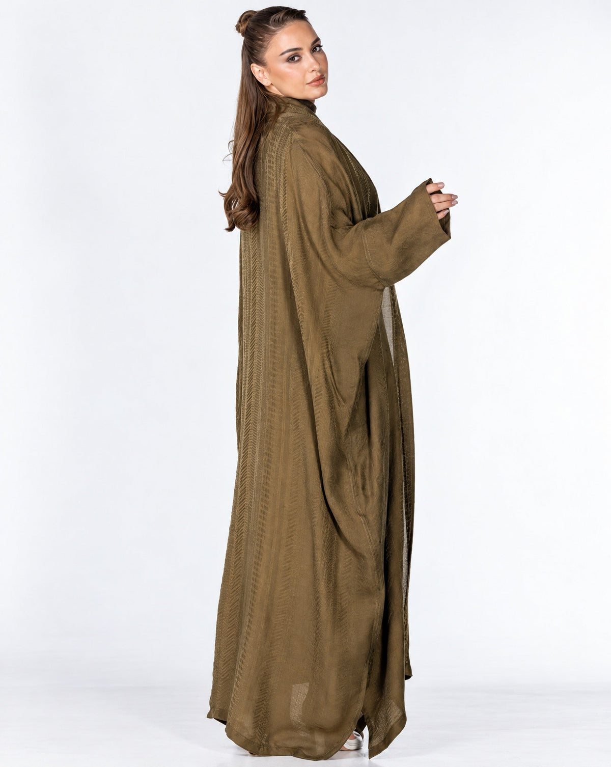 Copper 2.0 – Olive Viscose Linen Abaya - ORANGE BLOSSOM - MIRA Y MANO
