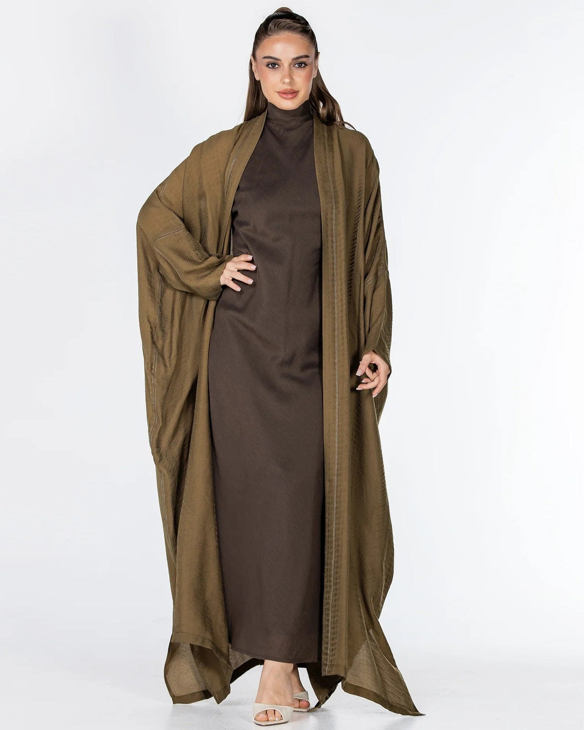 Copper 2.0 – Olive Viscose Linen Abaya - ORANGE BLOSSOM - MIRA Y MANO