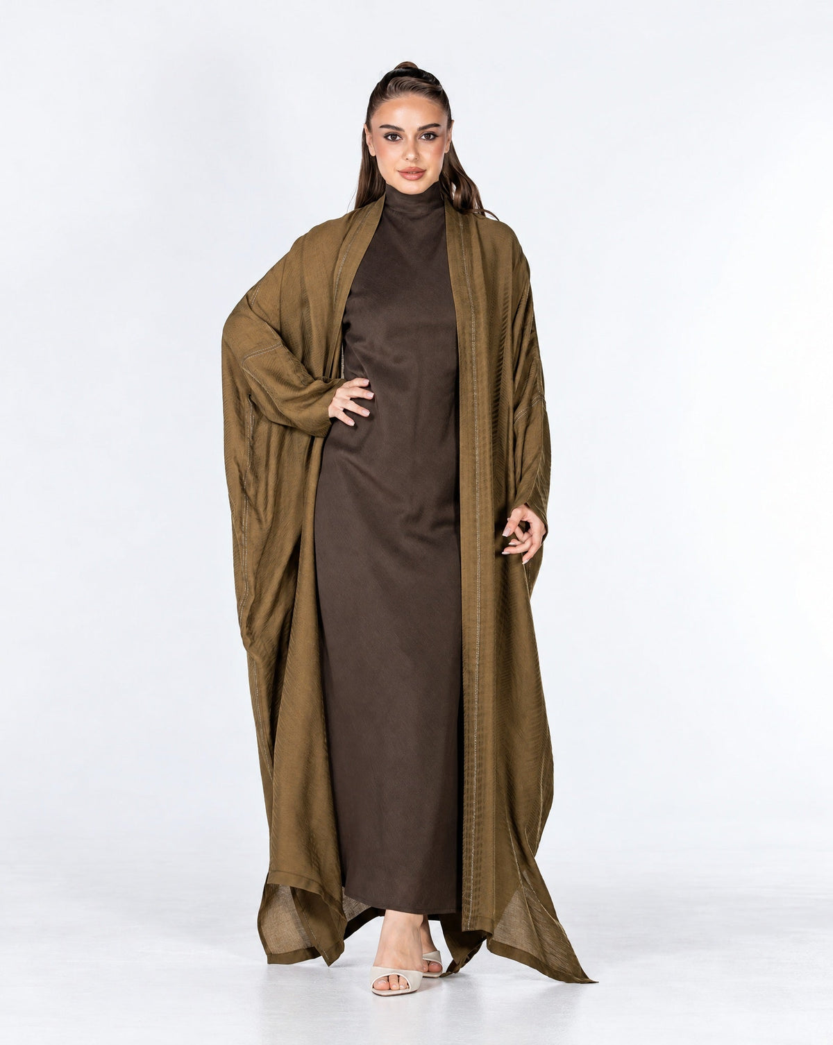 Copper 2.0 – Olive Viscose Linen Abaya - ORANGE BLOSSOM - MIRA Y MANO