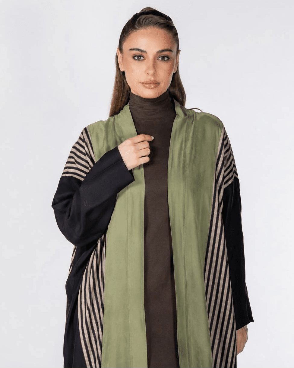 ECLIPSE-931 - Olive Drab Washed Silk Abaya - ORANGE BLOSSOM - MIRA Y MANO