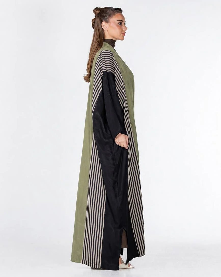 ECLIPSE-931 - Olive Drab Washed Silk Abaya - ORANGE BLOSSOM - MIRA Y MANO