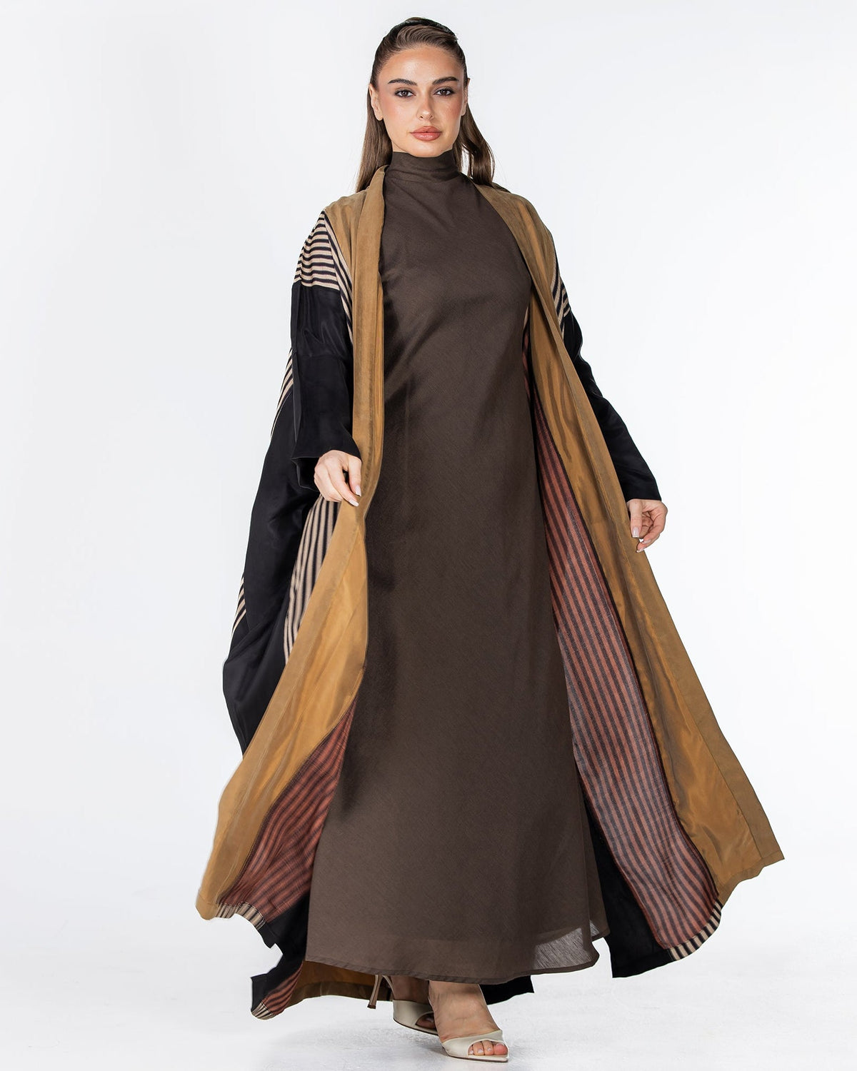 ECLIPSE-A - Dark Goldenrod Washed Silk Abaya - ORANGE BLOSSOM - MIRA Y MANO