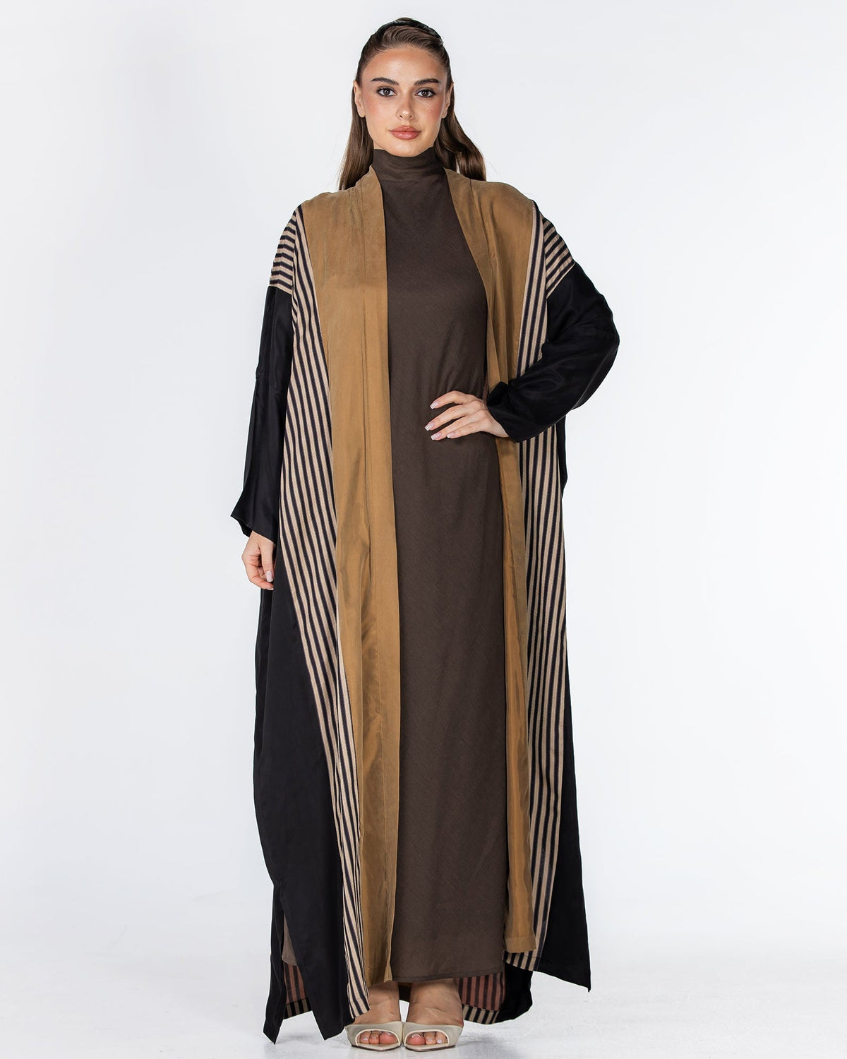 ECLIPSE-A - Dark Goldenrod Washed Silk Abaya - ORANGE BLOSSOM - MIRA Y MANO