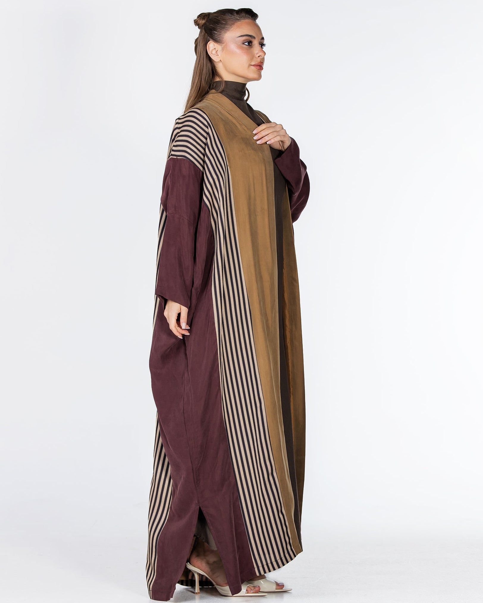 ECLIPSE-B – Sandy Brown Washed Silk Abaya – Product image 2