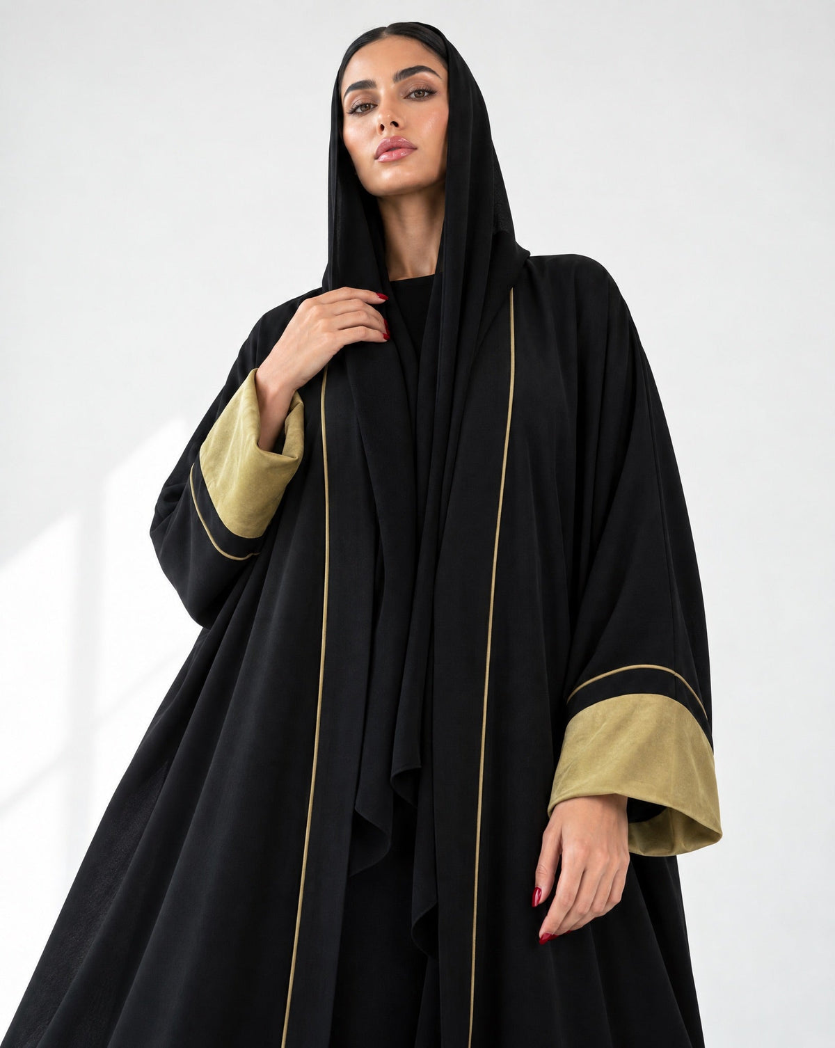 HAZE-BK - Black Washed Silk Abaya - ORANGE BLOSSOM - MIRA Y MANO