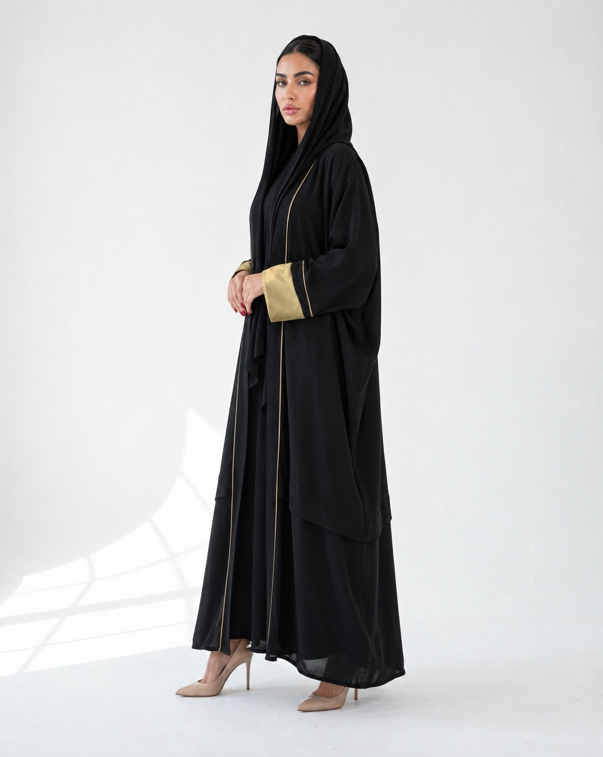 HAZE-BK - Black Washed Silk Abaya - ORANGE BLOSSOM - MIRA Y MANO