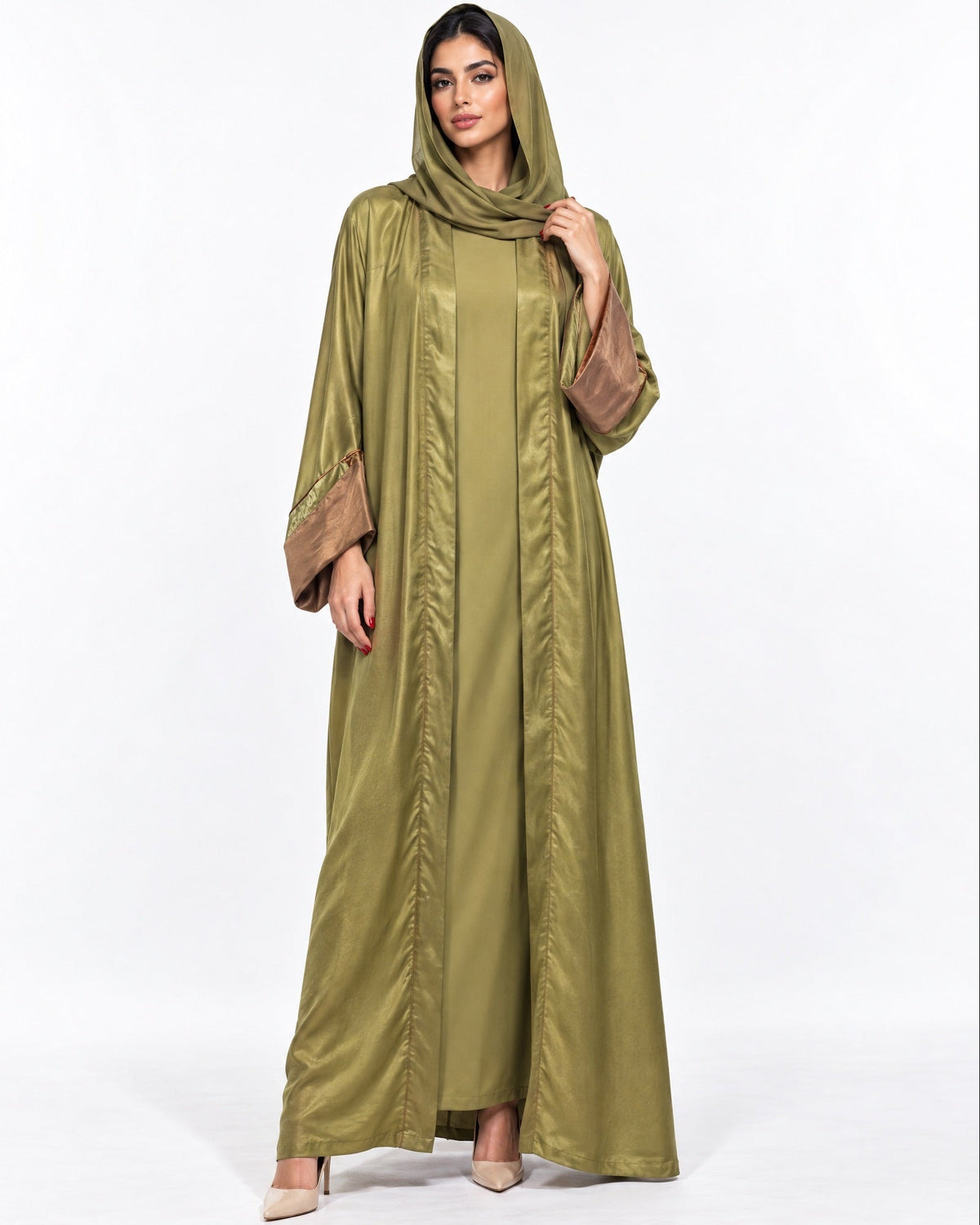 HAZE-OD - Olive Drab Washed Silk Abaya - ORANGE BLOSSOM - MIRA Y MANO