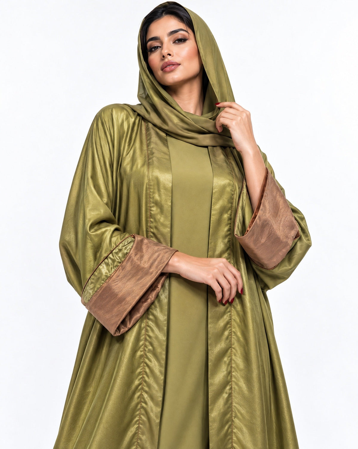 HAZE-OD - Olive Drab Washed Silk Abaya - ORANGE BLOSSOM - MIRA Y MANO