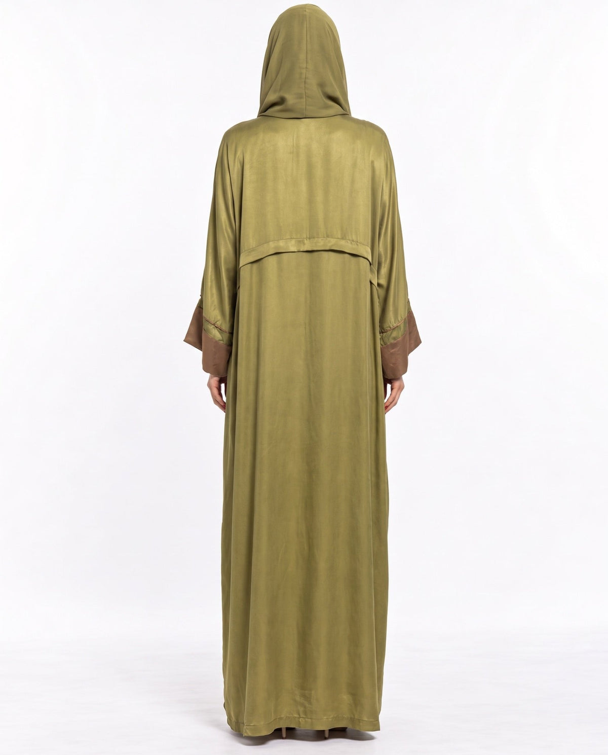 HAZE-OD - Olive Drab Washed Silk Abaya - ORANGE BLOSSOM - MIRA Y MANO
