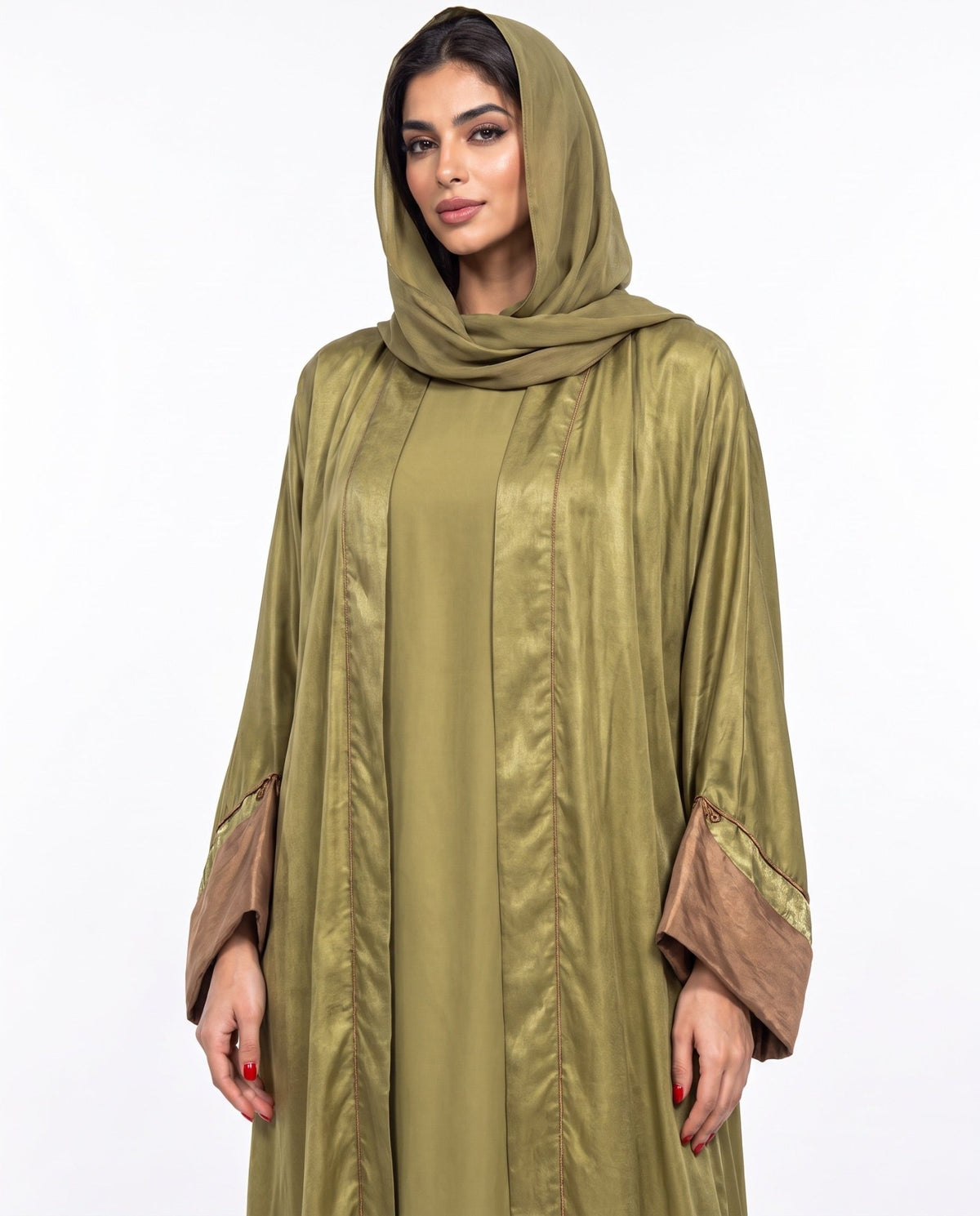 HAZE-OD - Olive Drab Washed Silk Abaya - ORANGE BLOSSOM - MIRA Y MANO