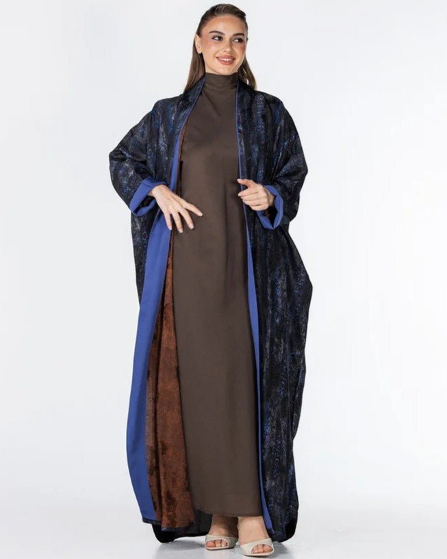 Kashmir – Black Jacquard Abaya - ORANGE BLOSSOM - MIRA Y MANO