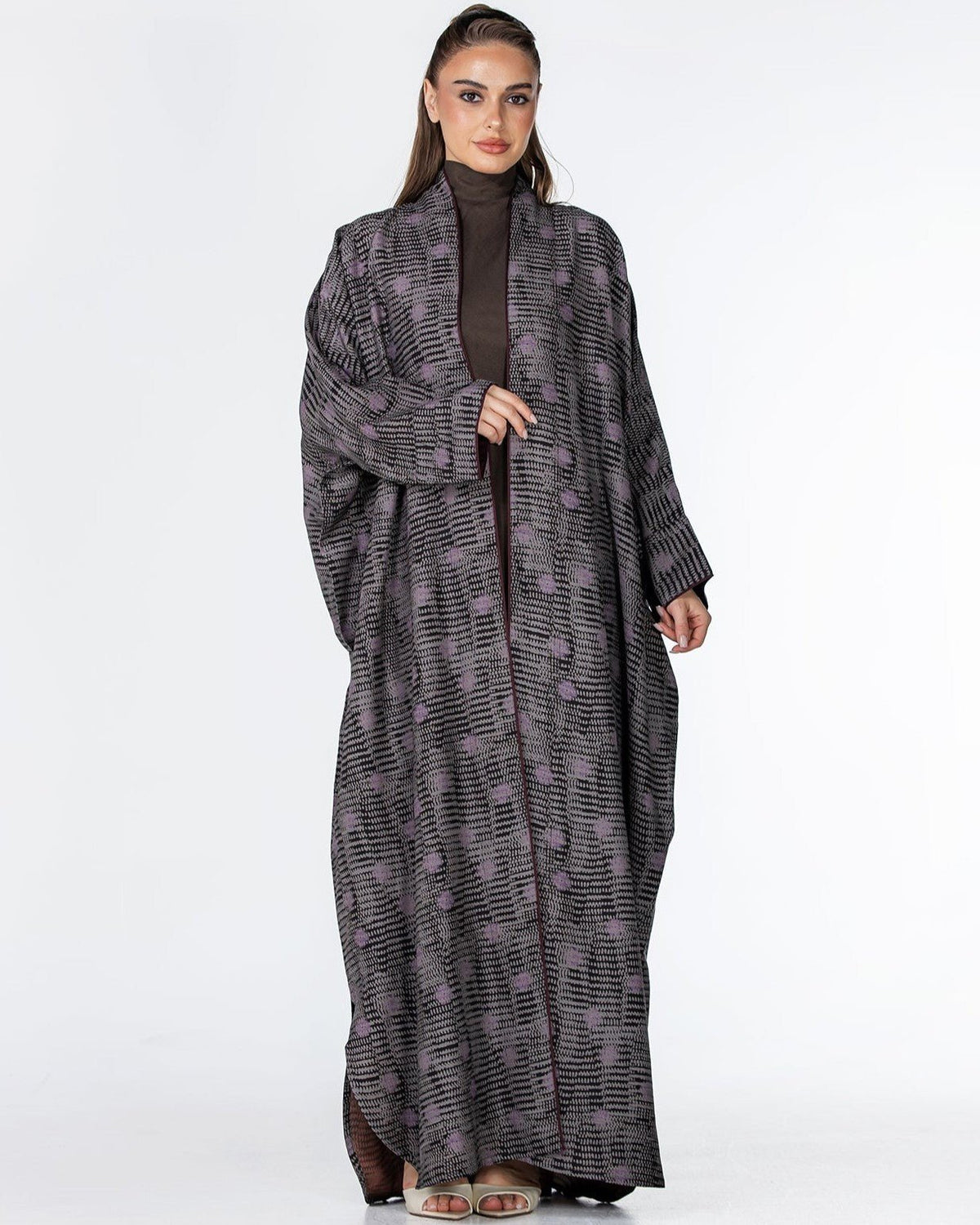 Kashmir – Dark Gray Jacquard Abaya - ORANGE BLOSSOM - MIRA Y MANO