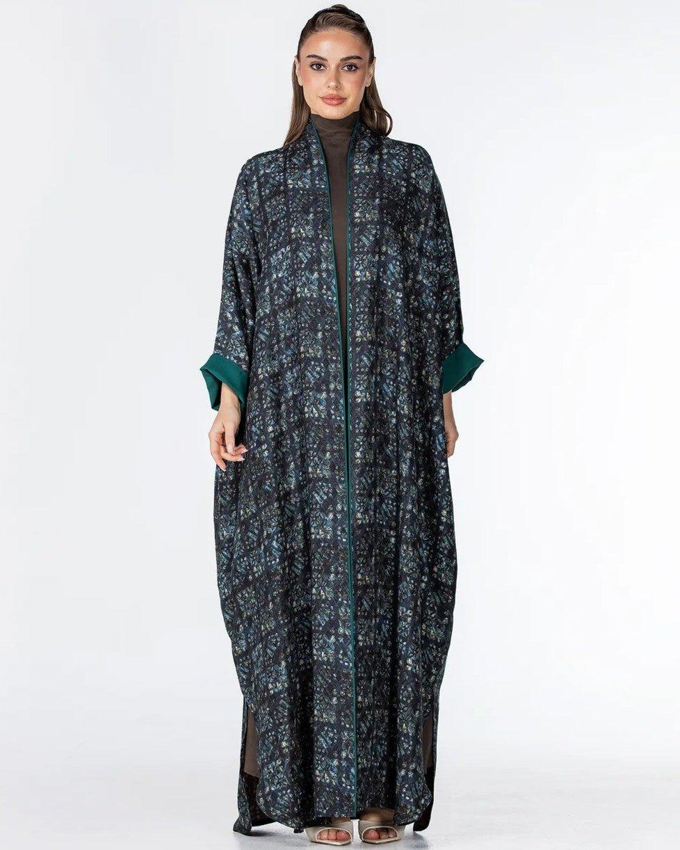 Kashmir – Teal Jacquard Abaya - ORANGE BLOSSOM - MIRA Y MANO