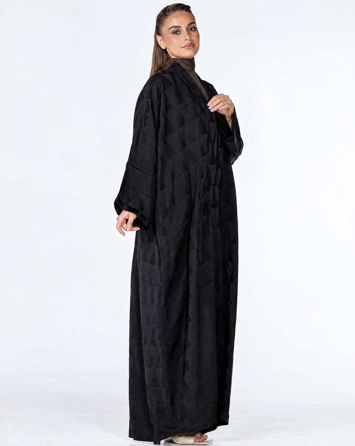 Mocha – Black Jacquard Abaya - ORANGE BLOSSOM - MIRA Y MANO