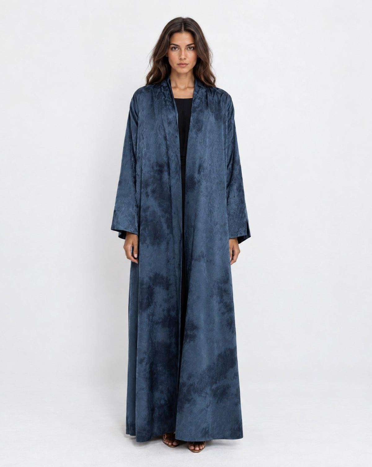 NOVA LUX 510 - Dark Blue Crepe Abaya - ORANGE BLOSSOM - MIRA Y MANO