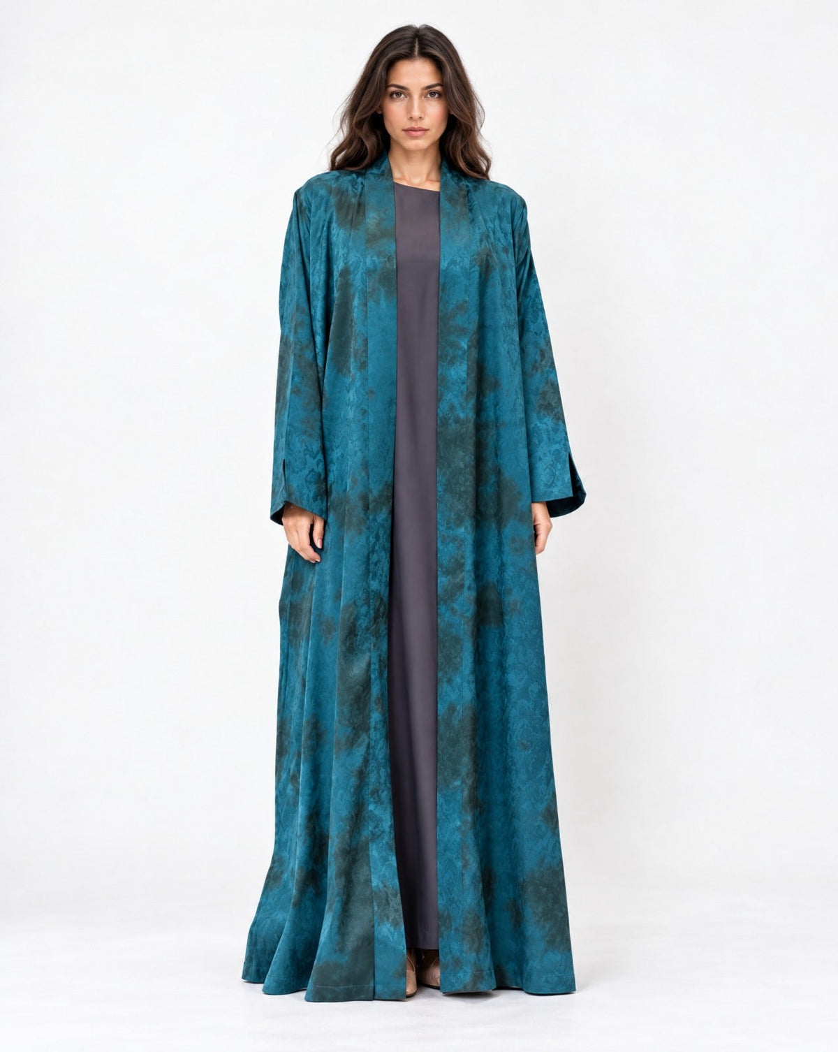 NOVA LUX 511 - Teal Crepe Abaya - ORANGE BLOSSOM - MIRA Y MANO