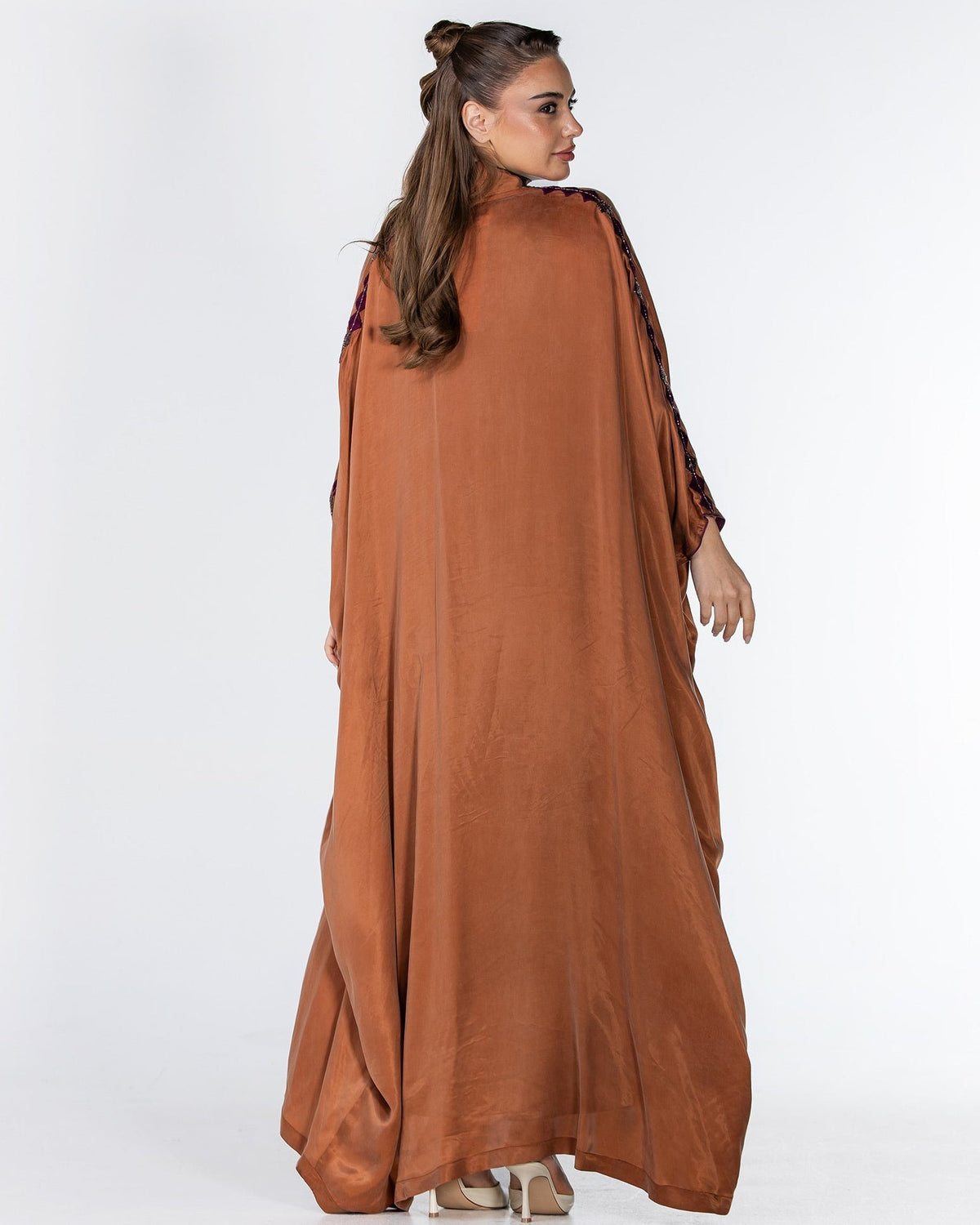 OLA LUX-DO – Dark Orange Washed Silk Abaya - ORANGE BLOSSOM - MIRA Y MANO