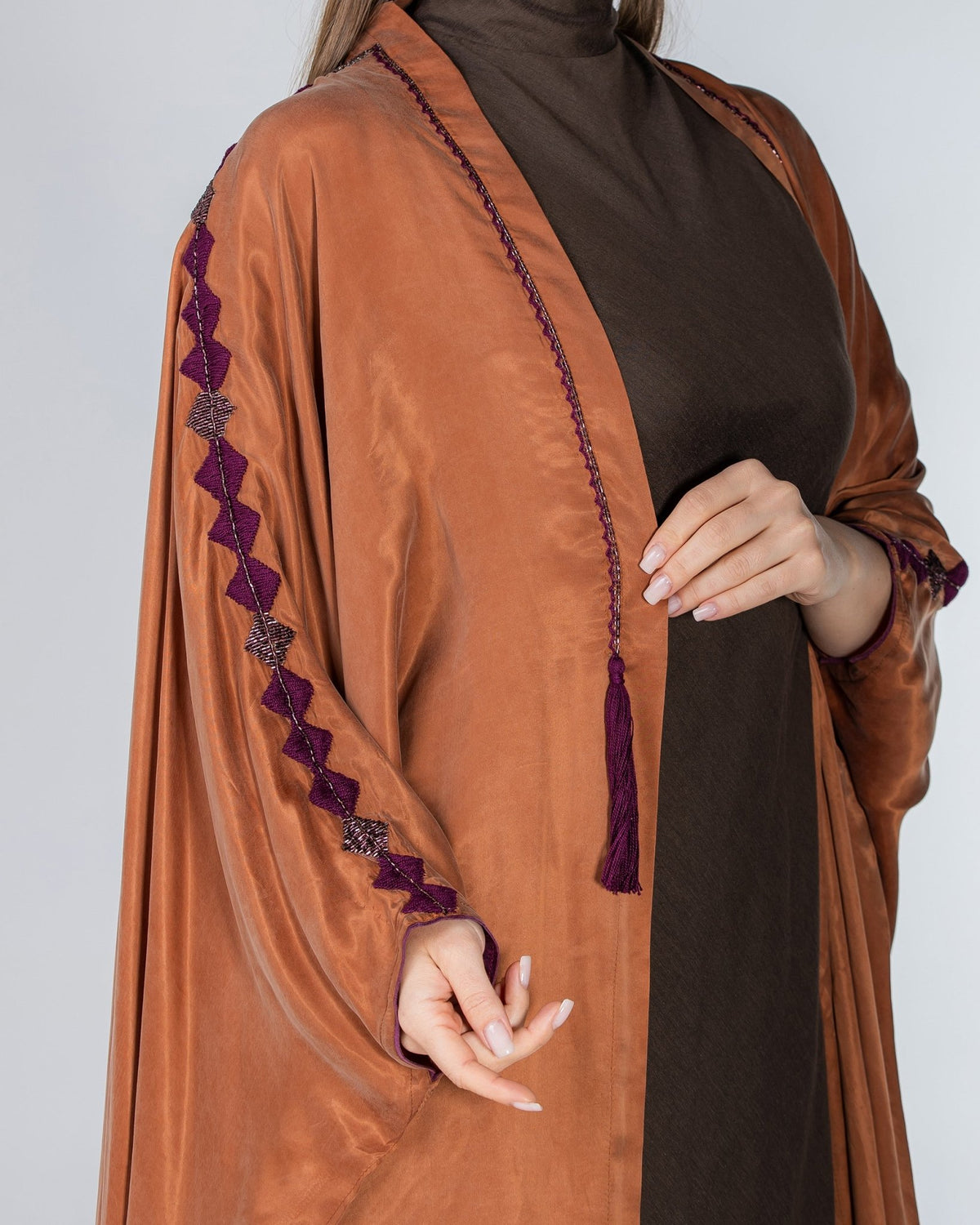 OLA LUX-DO – Dark Orange Washed Silk Abaya - ORANGE BLOSSOM - MIRA Y MANO