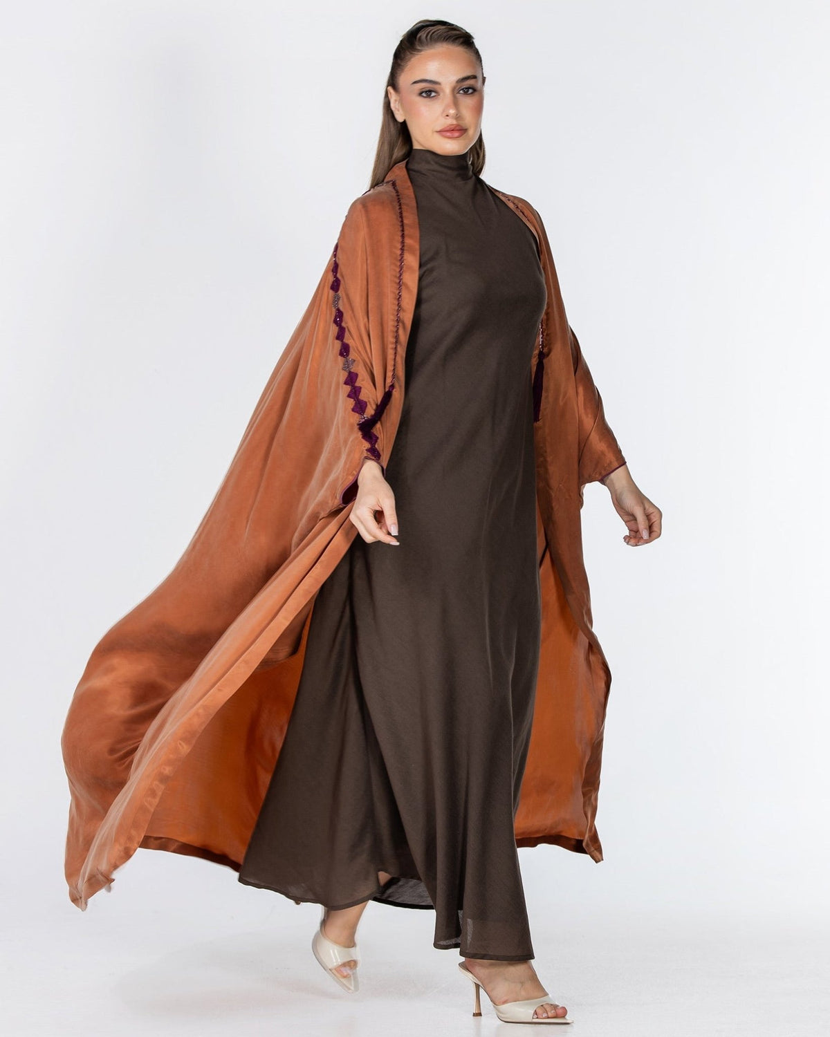 OLA LUX-DO – Dark Orange Washed Silk Abaya - ORANGE BLOSSOM - MIRA Y MANO