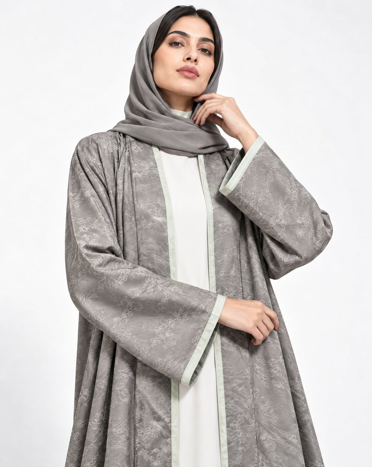 WALNUT - 40 - Gray Viscose Linen Abaya - ORANGE BLOSSOM - MIRA Y MANO