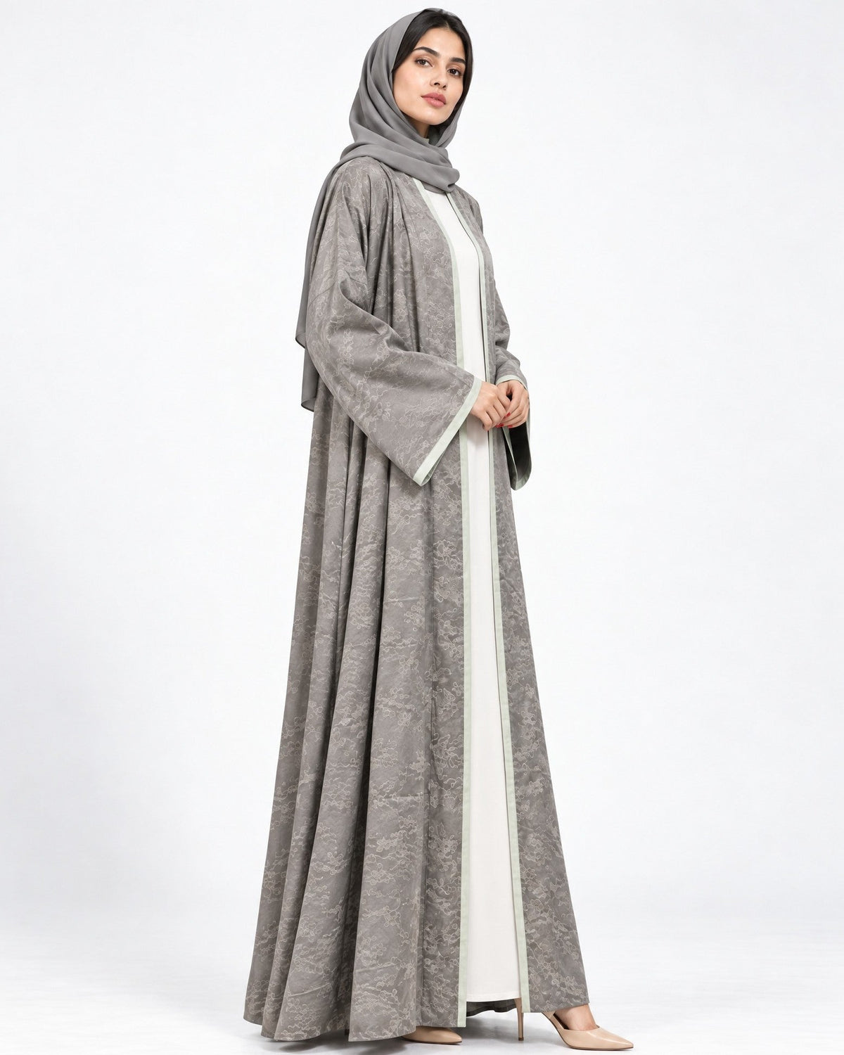 WALNUT - 40 - Gray Viscose Linen Abaya - ORANGE BLOSSOM - MIRA Y MANO