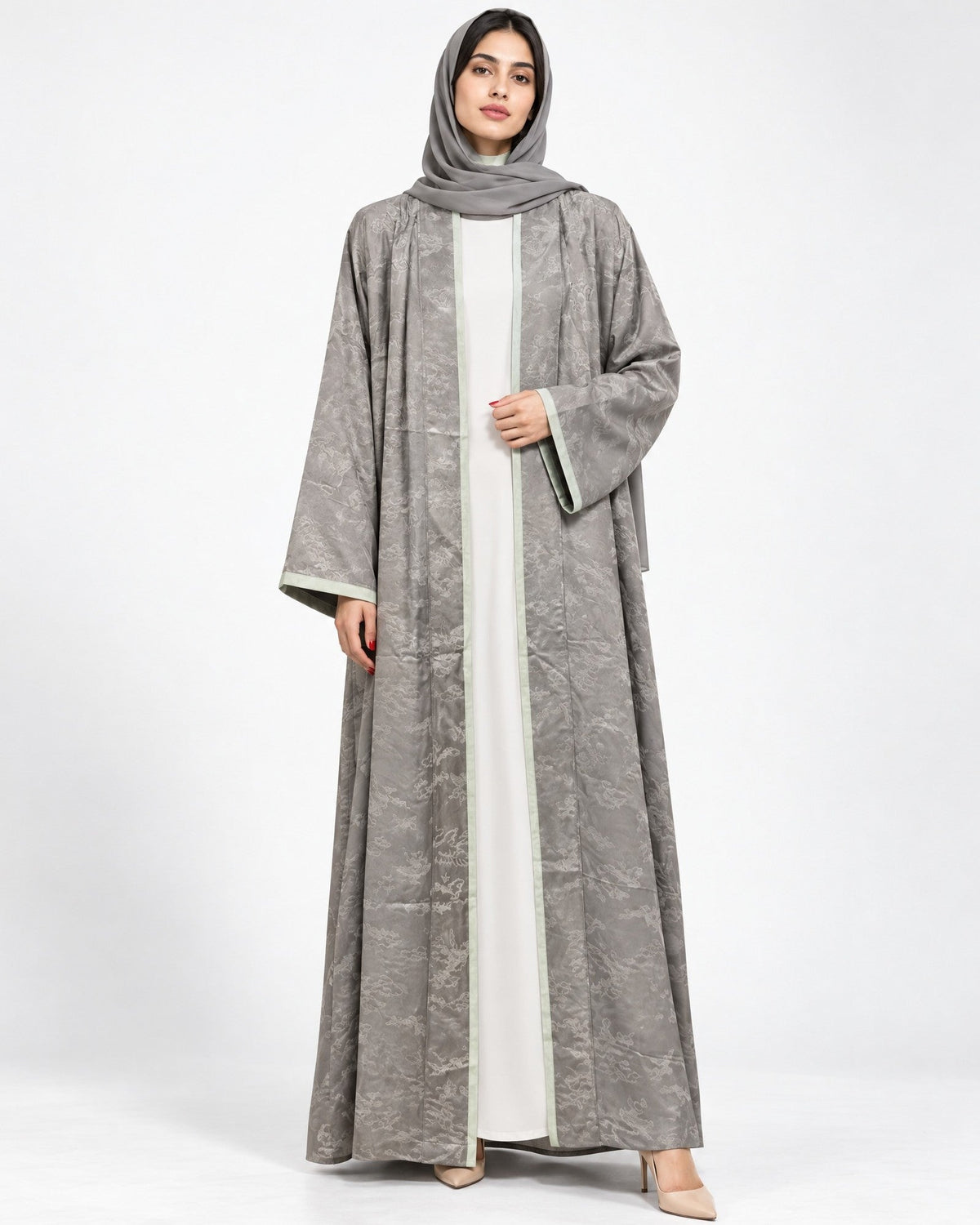 WALNUT - 40 - Gray Viscose Linen Abaya - ORANGE BLOSSOM - MIRA Y MANO