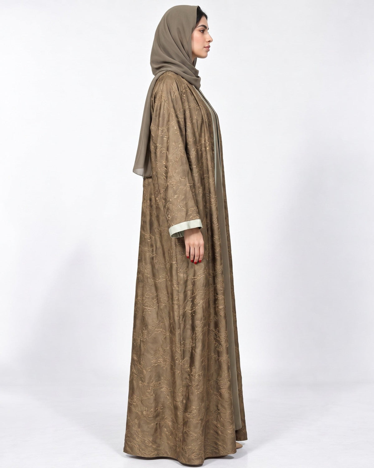 WALNUT - 43 – عباية من الفيسكوز والكتان بالأخضر الزيتوني الداكن – MIRA Y MANO
