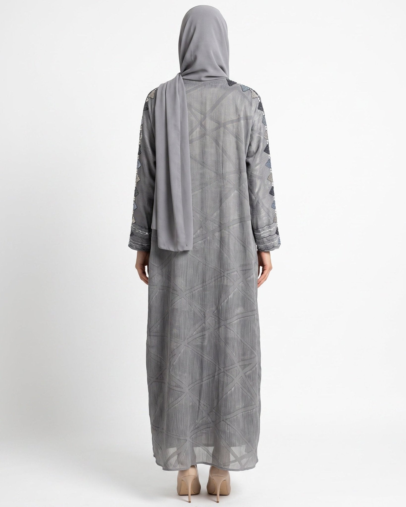 340085-G – Dark Gray Washed Silk Abaya - PEARL COLLECTION - MIRA Y MANO