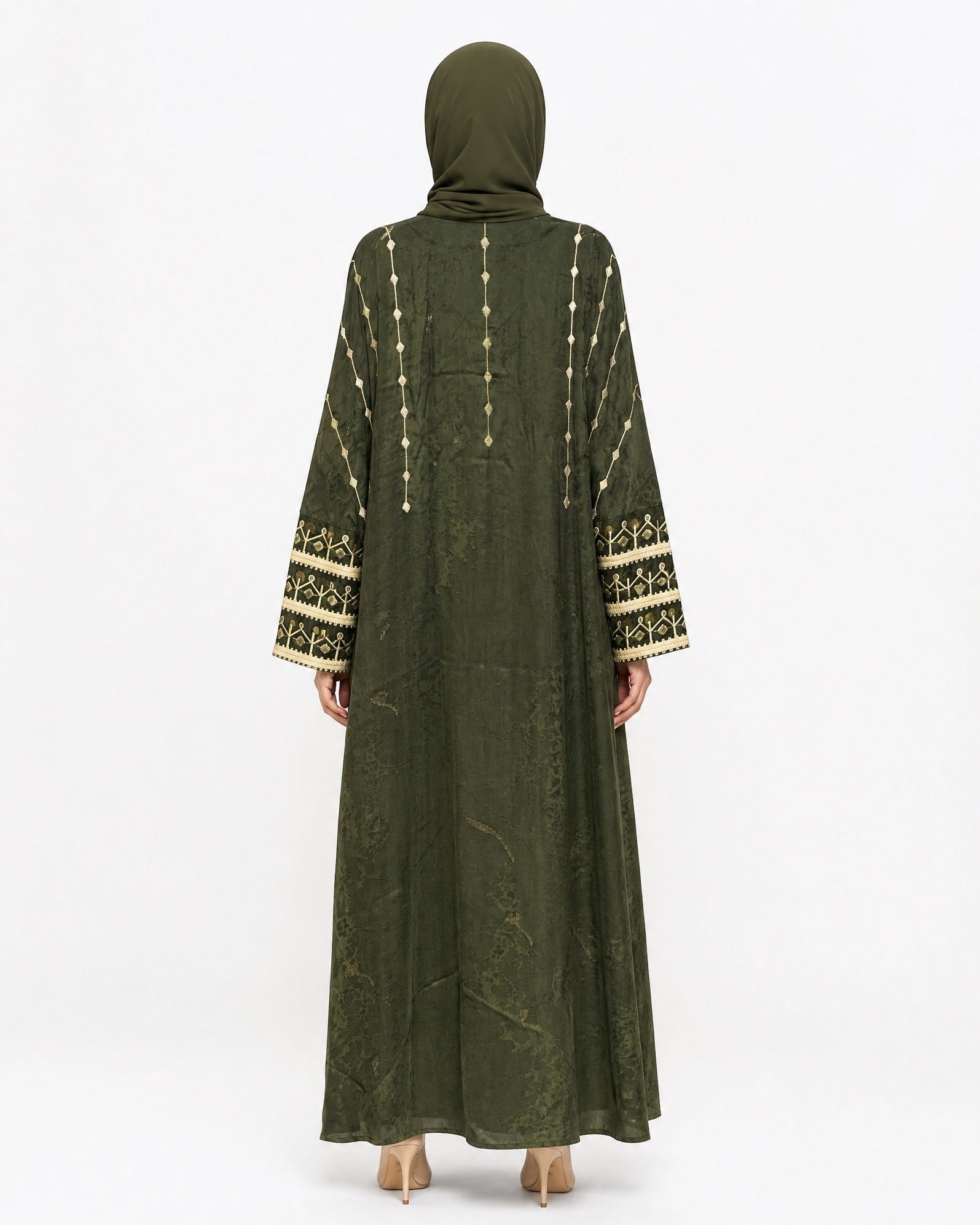 340096-DG - Dark Green Washed Silk Abaya - PEARL COLLECTION - MIRA Y MANO