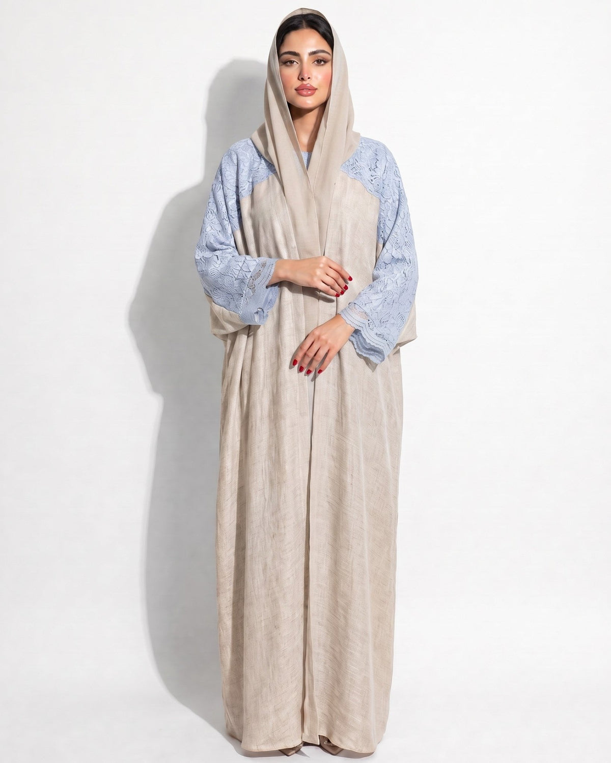 340132 – Beige Linen Abaya - PEARL COLLECTION - MIRA Y MANO