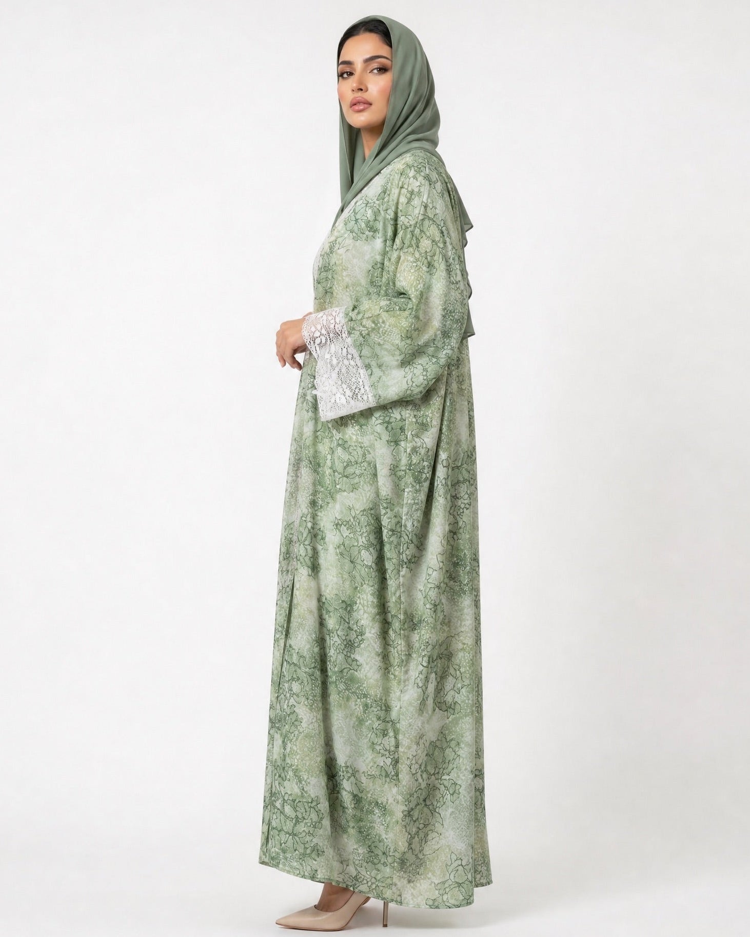 340136-GR – Green Linen Abaya – Product image 2