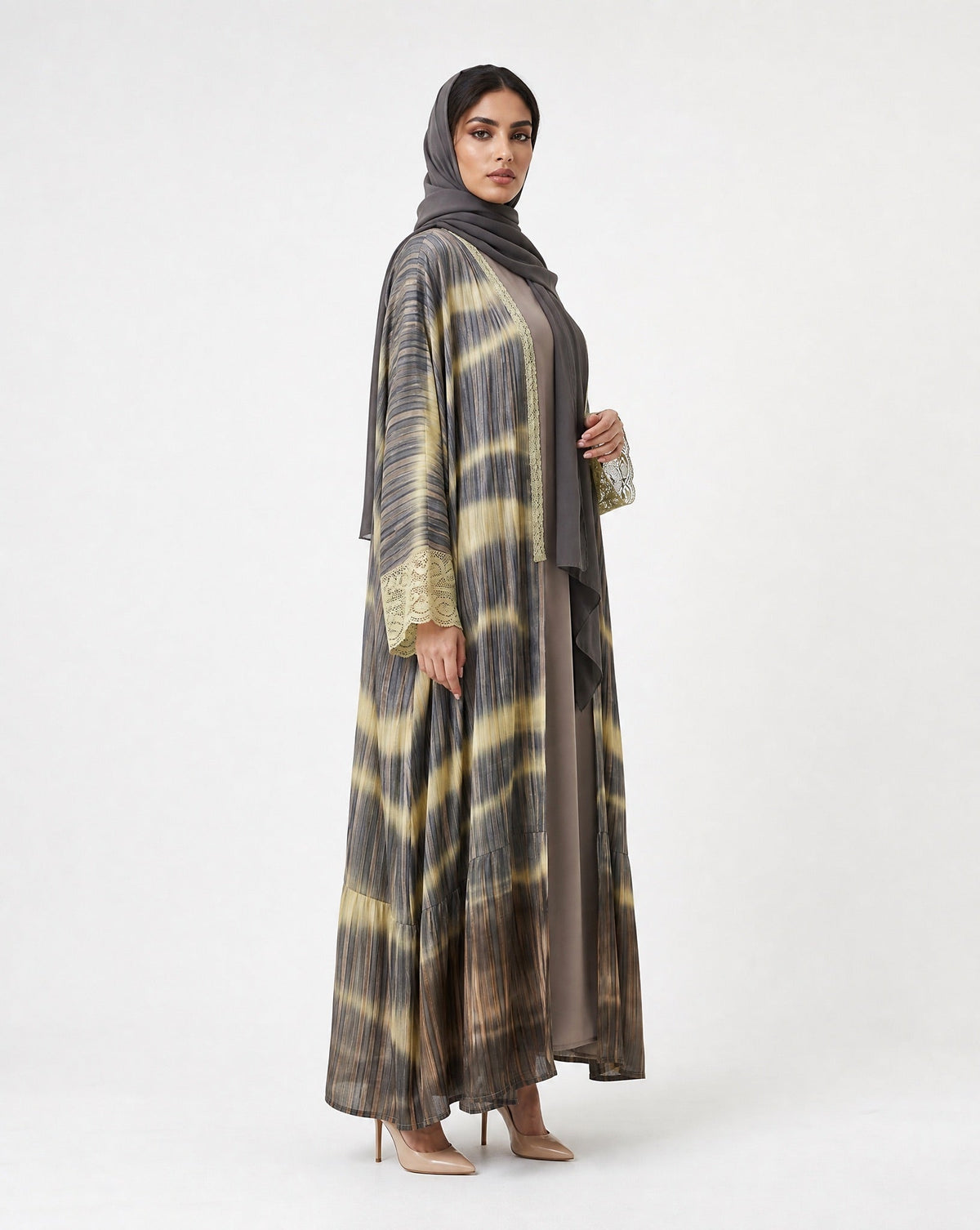 340136-GY – Grey Linen Abaya - PEARL COLLECTION - MIRA Y MANO