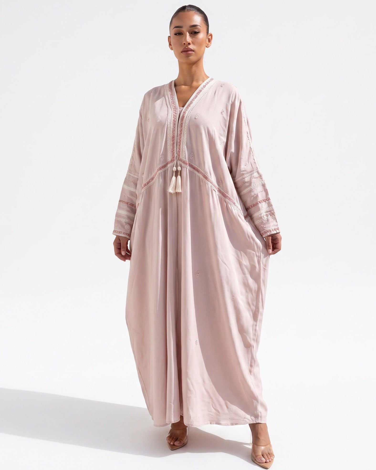 340138 – Pink Silk Abaya - PEARL COLLECTION - MIRA Y MANO