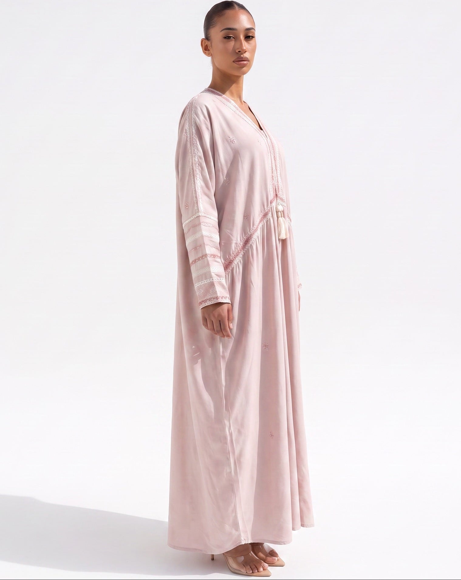 340138 – Pink Silk Abaya - PEARL COLLECTION - MIRA Y MANO
