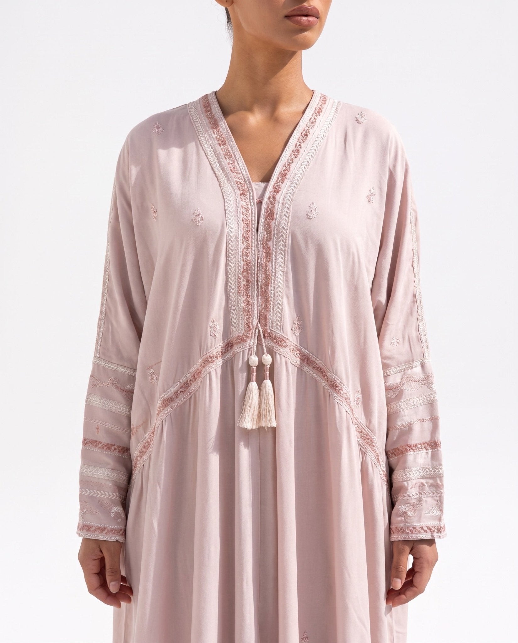 340138 – Pink Silk Abaya - PEARL COLLECTION - MIRA Y MANO
