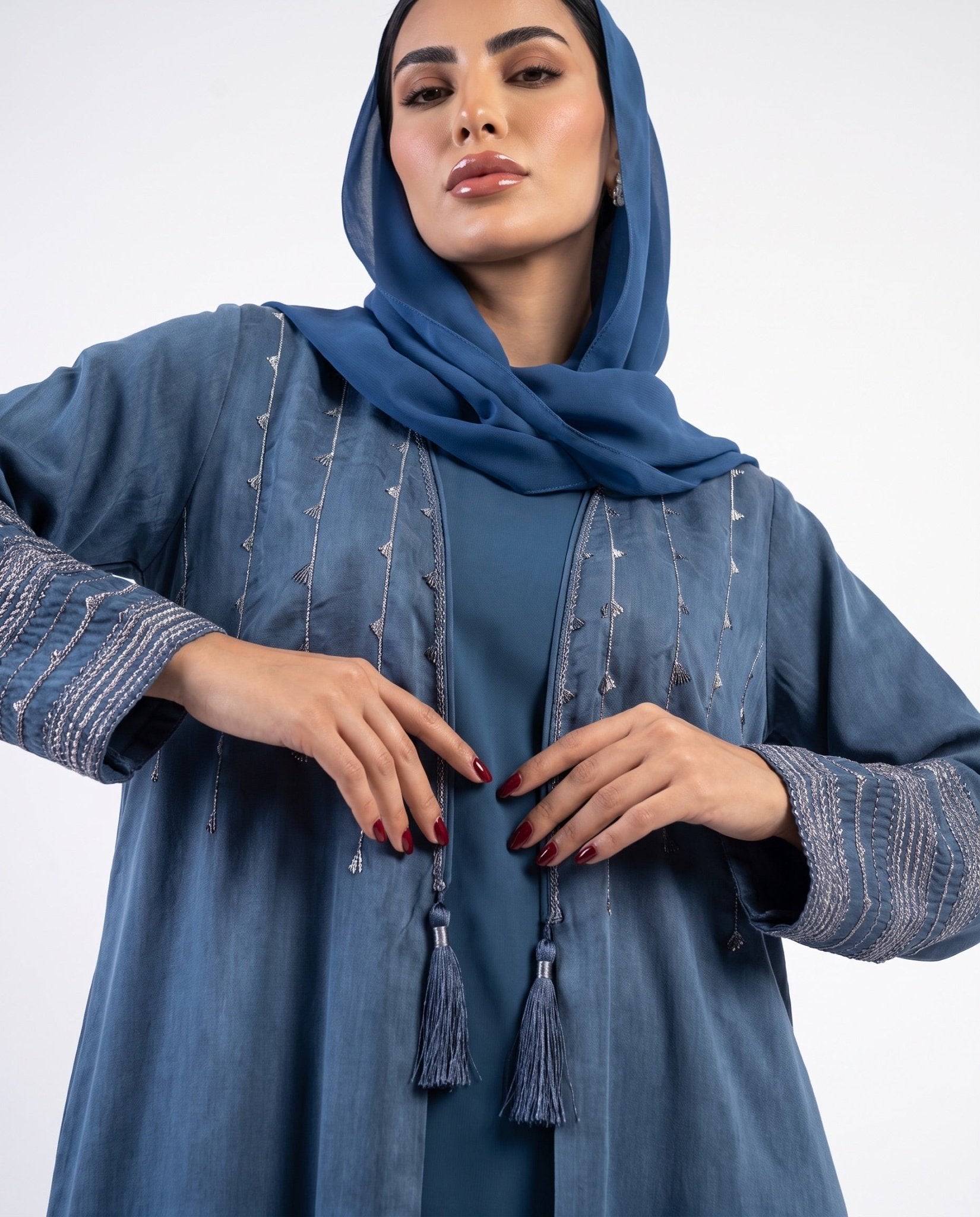 340139 – Royal Blue Silk Abaya - PEARL COLLECTION - MIRA Y MANO