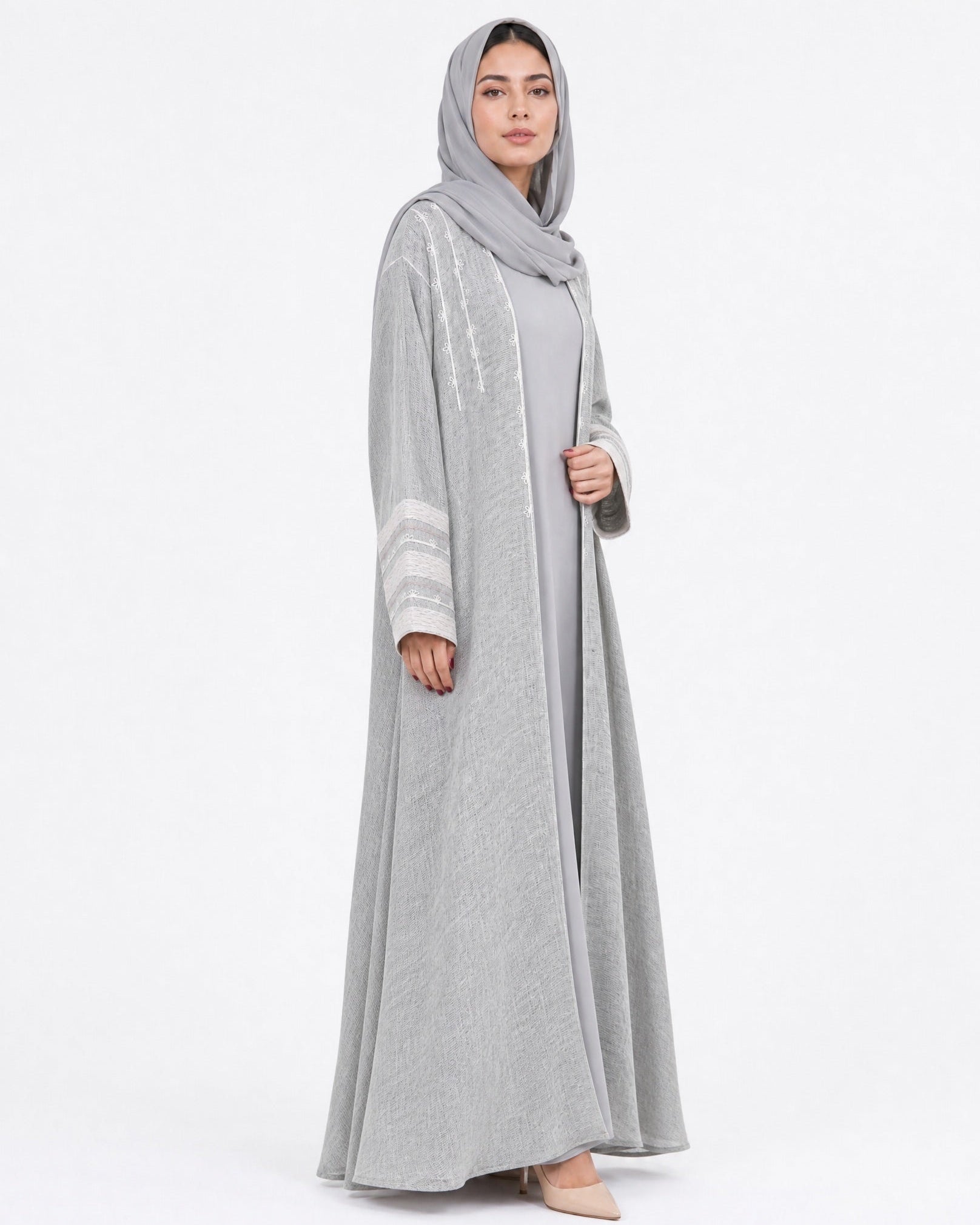 340141 – Beige Linen Abaya - PEARL COLLECTION - MIRA Y MANO